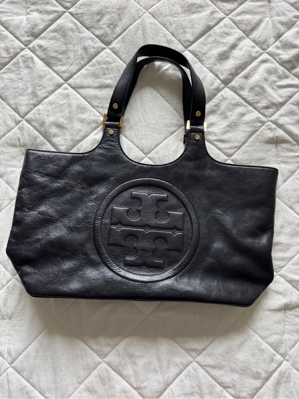 Tory Burch Black Bombe Leather Tote Bag